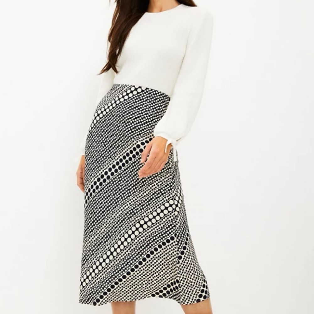 Loft Petite Polka Dot Bias Midi Skirt